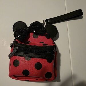 NWOT Disney Loungefly Minnie Mouse Polka Dots Pink Black Mini Backpack Wristlet